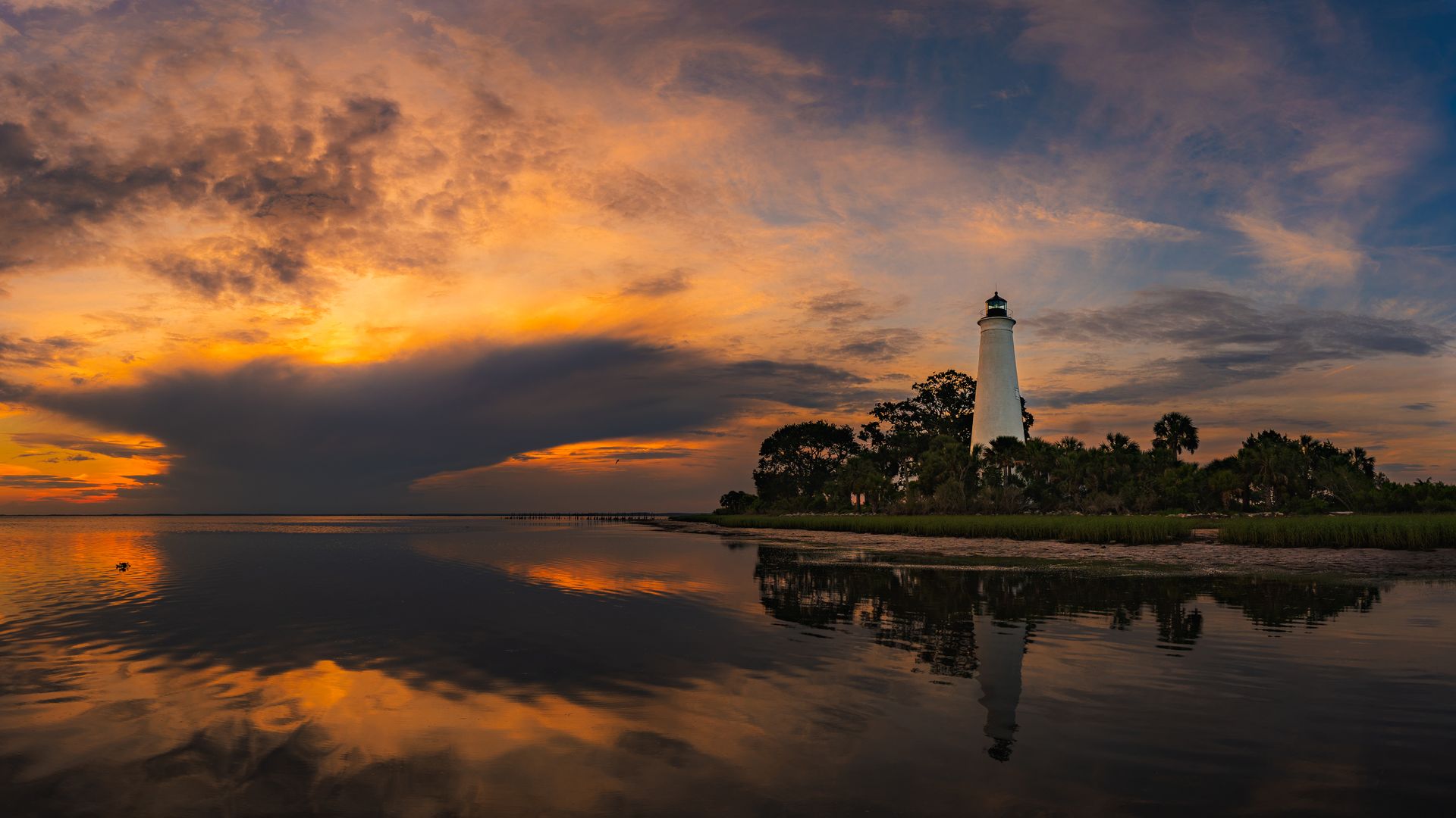 St. Marks Lighthouse reflected at sunset